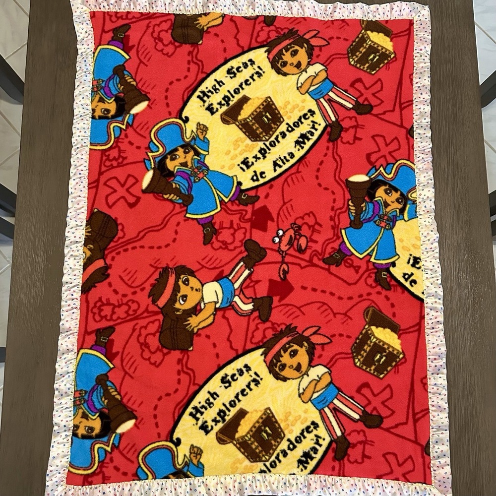 Dora The Explorer Pirate Theme Blanket Throw Handmade 28" x 39" Small EUC